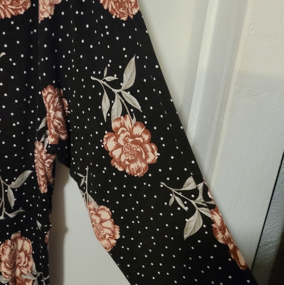 Torrid 3 Black Floral Dots Womens Dress 3/4 Sleeve Wrap Tie - Picture 5 of 10